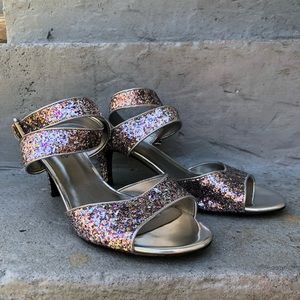 J. Renee Glitter Heels Ankle Wrap Peep Toe